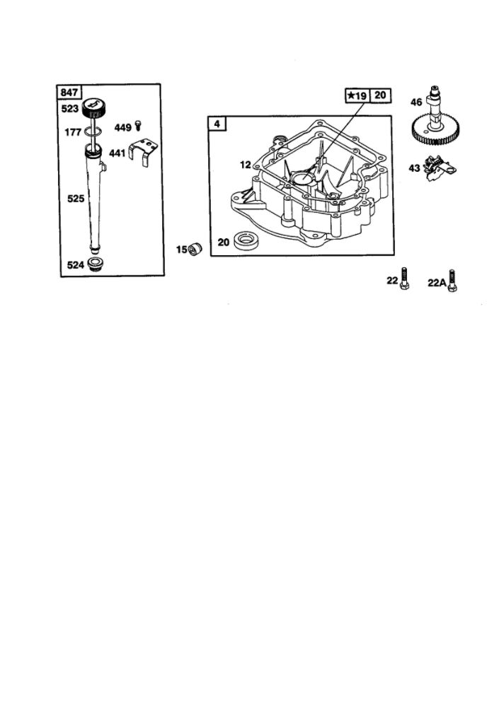 Engine Sump Diagram and Parts List for 198707-0141  Briggs and Stratton Engine